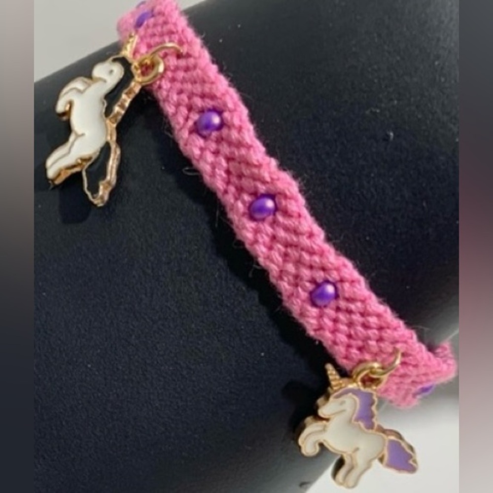Hand crafted beaded with unicorn charms macrame bracelet